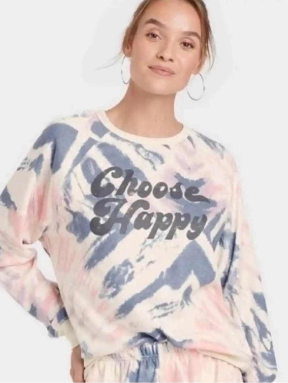 Choose Happy Tie-Dye Pullover Sweater - Pink & Blue sz:XS